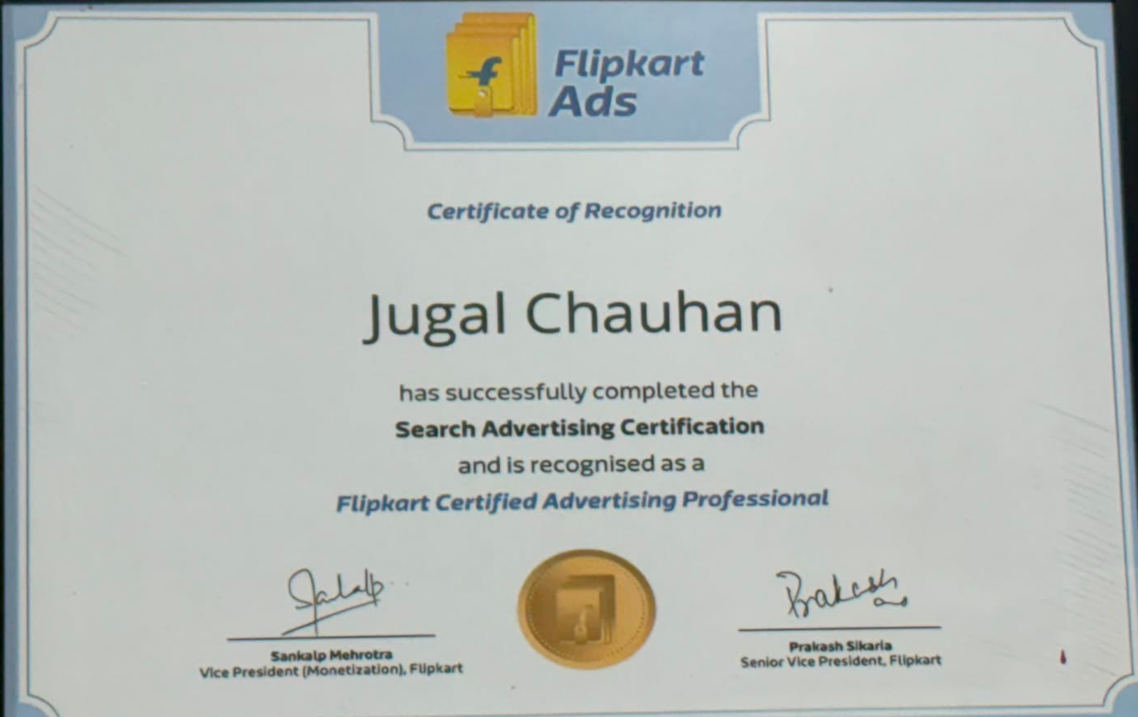Flipkart Certification — Jugal Chauhan